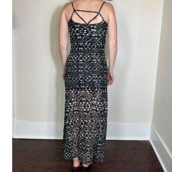 Fire Los Angelos Boho Semi Sheer Lace Maxi Dress Size Small - Picture 3 of 6